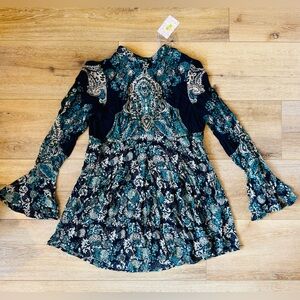 NWT Free People Lady Luck Printed Tunic with Bell Sleeves Women’s Medium